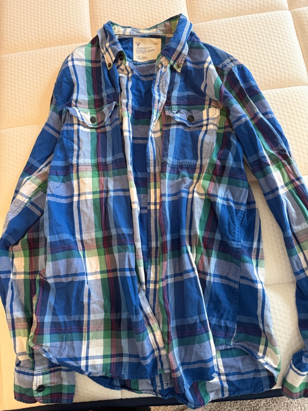 American Eagle Outfitters Blue, Green and White Plaid Shirt